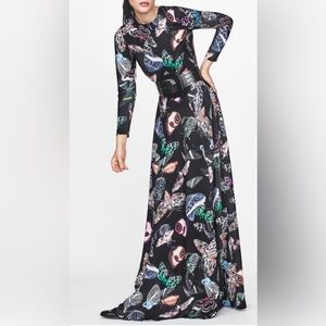H&M moth / butterfly print long sleeve maxi dress - NWOT